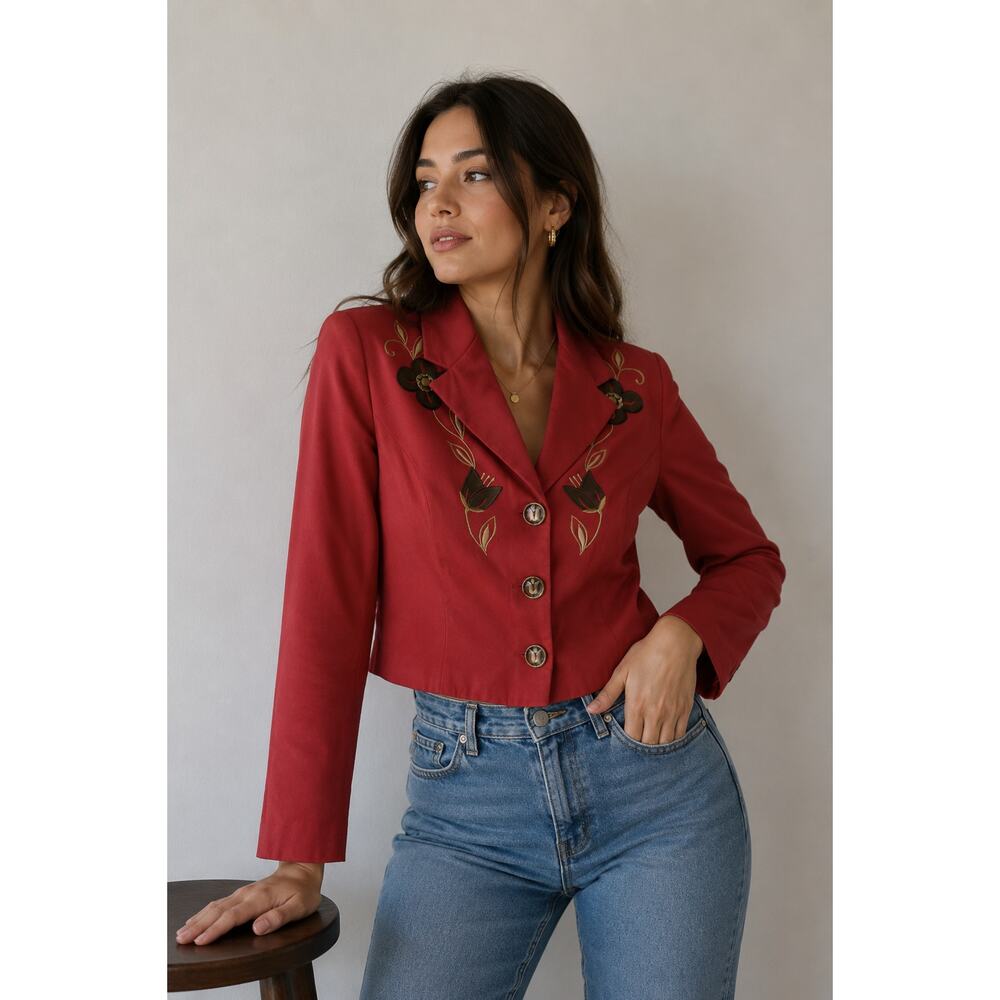 Vintage New Frontier Boho Suede Blazer Womens Small Tulip Western Cottagecore